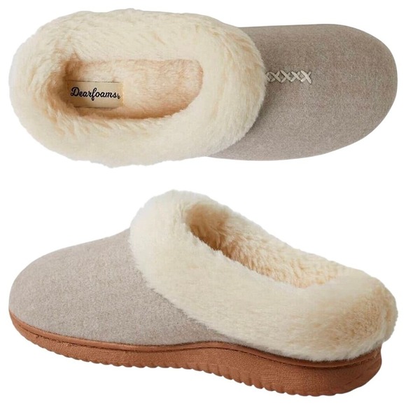 dearfoams Shoes - Dearfoams Womens Memory Foam Clog Slippers Oatmeal Heather Small 5-6 NEW